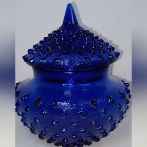 Cobalt Blue Hobnail Glass Decorative Jar -Unbranded No Chips Excellent Condition